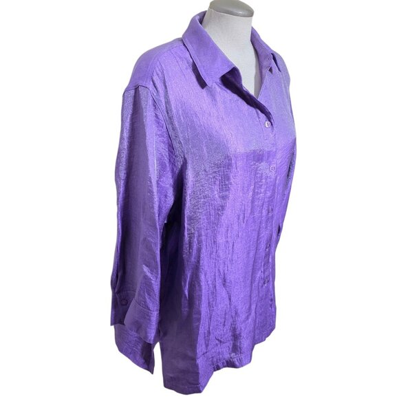 TanJay Womens XL Button Up Blouse Shirt Shimmer Shiny Lilac Purple Party Event - Picture 4 of 8